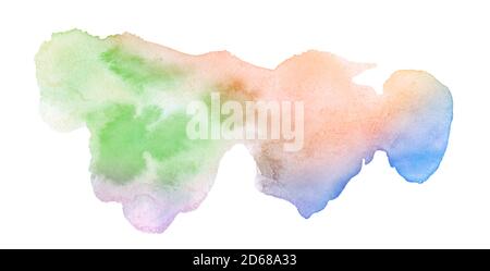 Macchie acquerellate multicolore in colori pastello con macchie naturali su base cartacea. Telaio isolato per design disegnato a mano con pennello. Foto Stock