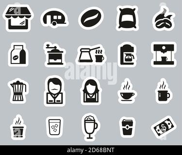 Icone del Coffee Shop Stickers Bianco e nero Set Big Illustrazione Vettoriale