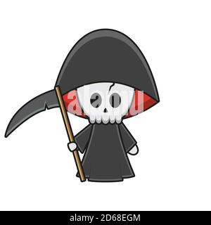 cute grim reaper mascotte personaggio tema halloween. design isolato su sfondo bianco. Foto Stock