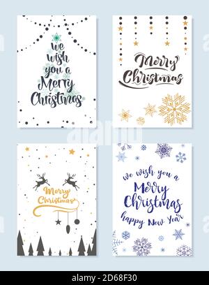 Set di carte di Natale con auguri per una felice vacanza Illustrazione Vettoriale