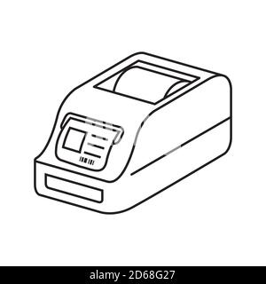 Stampante per codici a barre.stampante per etichette Vector flat Check print.Cash machine. Illustrazione Vettoriale