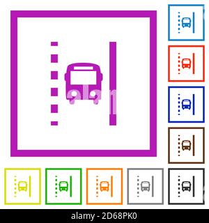 Icone di colore piatto della corsia di autobus in cornici quadrate su bianco sfondo Illustrazione Vettoriale