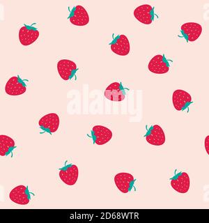 Strawberry motivo senza cuciture con sfondo rosa arrossato. Abito a fragola. Illustrazione vettoriale. Illustrazione Vettoriale