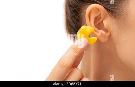 inserti auricolari per ambienti rumorosi, tappi auricolari sagomati personalmente per la vista ravvicinata dell'orecchio Foto Stock