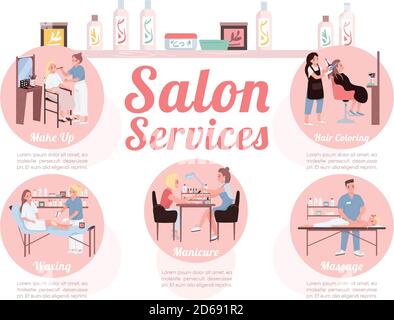 Modello informativo vettoriale piatto a colori per i servizi Salon Illustrazione Vettoriale