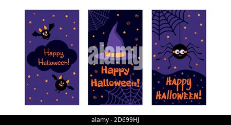Felice Halloween carino raccolta di biglietti d'auguri. Illustrazione Vettoriale