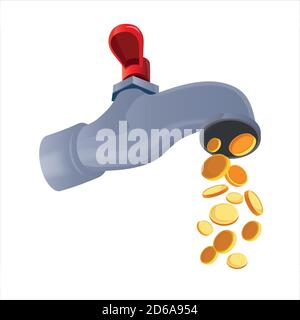 Acqua rubinetto. Acqua rubinetto con monete Illustrazione Vettoriale