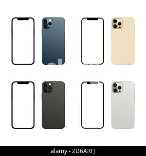 Vista frontale e posteriore del mockup dello schermo dello smartphone isolata su una superficie bianca, illustrazione vettoriale Illustrazione Vettoriale