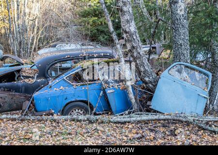 Cimitero auto durante l'autunno in Svezia Foto Stock