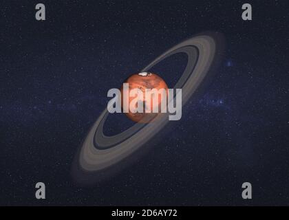 Sciebce fiction planet Marte con anello Saturno nello spazio. illustrazione del rendering 3d. Elementi di questa immagine forniti dalla NASA. Foto Stock