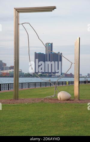 Scultura lungo il lato del fiume di Windsor, ontario. Foto Stock