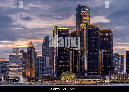 Grattacieli di Detroit, Stati Uniti d'America. Foto Stock