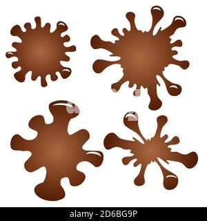 Set di schizzi di cioccolato. Gocce di cioccolato dolce. L'oggetto è separato dallo sfondo. Elemento vettoriale per loghi, badge e la tua creatività Illustrazione Vettoriale