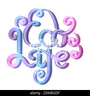 Vita ecologica. Scritta al neon Ink con ricci e decorazioni. Citazione elegante per la vita moderna. Salvare il pianeta. Calligrafia ecologica per carte, adesivi Illustrazione Vettoriale