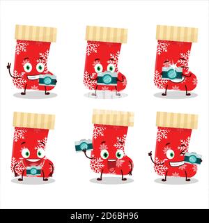 Fotografo professione emoticon con rosso calze di natale cartoon carattere Illustrazione Vettoriale