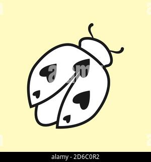 Icona Ladybug outline. Illustrazione grafica piatta. Cartoon forma di insetto popolare in nero, con punti cuore Illustrazione Vettoriale