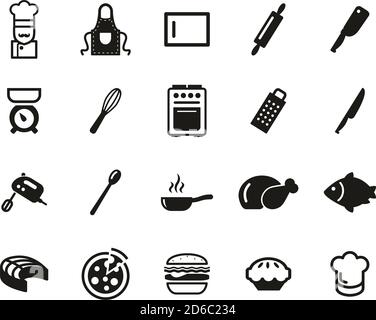 Cucina o Chef Black & White Set Big Illustrazione Vettoriale
