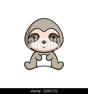 Cute business sloth icona su sfondo bianco. Mascot cartoon animale personaggio disegno di album, album, biglietto d'auguri, invito, volantino, adesivo, Illustrazione Vettoriale