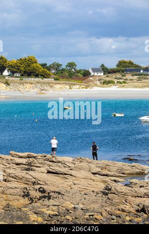 Tregunc (Bretagna, Francia nord-occidentale): La punta Kerjean. Sullo sfondo, Kersidan Beach Foto Stock