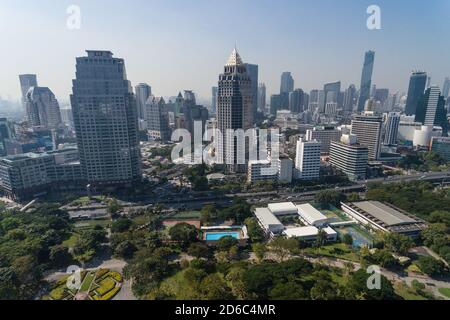 Parco Lumpini nella città di Bangkok Thailandia Aerial Drone Foto Asia Foto Stock