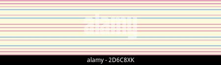 Bordo senza giunture con strisce orizzontali vettoriali. Banner con gruppi rosa e blu di strisce strette su sfondo giallo pastello. Geometria lineare semplice Illustrazione Vettoriale