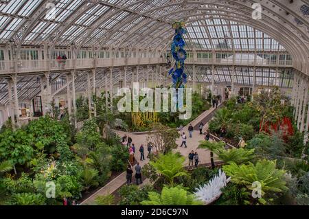 Londra, UK - Apr 9, 2019 : alberi di palma in casa di palma (serra) a Kew Royal Botanic Gardens, Richmond. Foto Stock