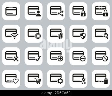 Icone della carta di credito Set di design piatto bianco e nero Grande Illustrazione Vettoriale