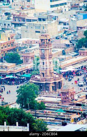 Ghanta Ghar (Torre dell'Orologio) & mercato di Sadar Jodhpur Rajasthan Foto Stock