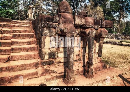 Elephant Terrace Palazzo reale di Angkor, Bayon, Baphuon Siem Reap, Cambogia. Foto Stock