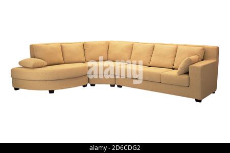 Moderno divano letto in pelle scamosciata giallo beige isolato su sfondo bianco Foto Stock