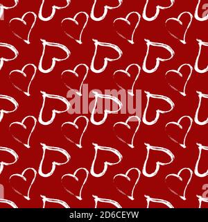 Modello vettoriale senza giunture con cuori grunge acquerelli. Nei colori rosso e bianco. Illustrazione Vettoriale