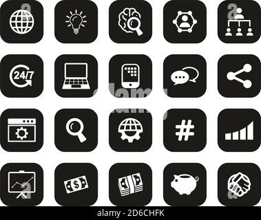 Icone della campagna di crowdfunding bianche su Black Flat Design Set Big Illustrazione Vettoriale