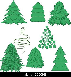 Set di alberi diversi per Capodanno e Natale. Vettore. Illustrazione Vettoriale