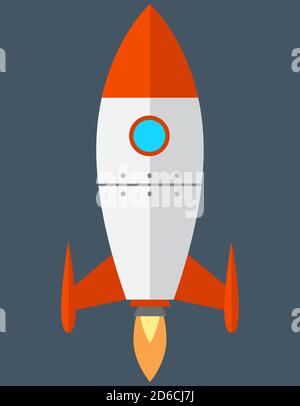 Razzo in stile piatto. Decollo di navicelle. Illustrazione Vettoriale