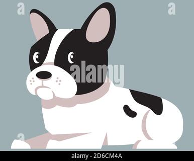 Bulldog francese mentito. Carino animale domestico in stile cartone animato. Illustrazione Vettoriale