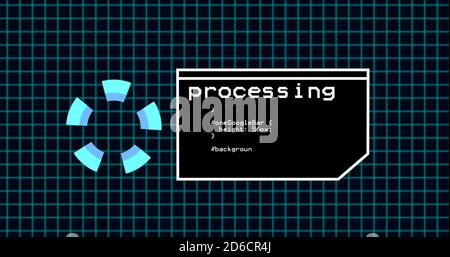 Programmazione del processo di codifica sul pannello di controllo del terminale. Pannello di elaborazione dati con griglia su pannello di codifica con risoluzione 4k Foto Stock