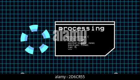 Programmazione del processo di codifica sul pannello di controllo del terminale. Pannello di elaborazione dati con griglia su pannello di codifica con risoluzione 4k Foto Stock