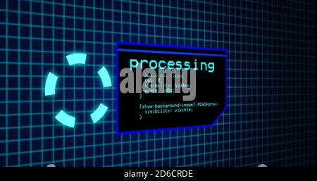 Programmazione del processo di codifica sul pannello di controllo del terminale. Pannello di elaborazione dati con griglia su pannello di codifica con risoluzione 4k Foto Stock