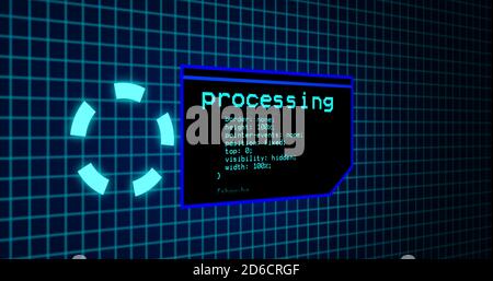 Programmazione del processo di codifica sul pannello di controllo del terminale. Pannello di elaborazione dati con griglia su pannello di codifica con risoluzione 4k Foto Stock