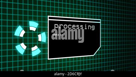 Programmazione del processo di codifica sul pannello di controllo del terminale. Pannello di elaborazione dati con griglia su pannello di codifica con risoluzione 4k Foto Stock