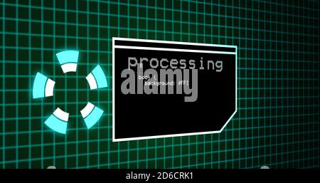 Programmazione del processo di codifica sul pannello di controllo del terminale. Pannello di elaborazione dati con griglia su pannello di codifica con risoluzione 4k Foto Stock