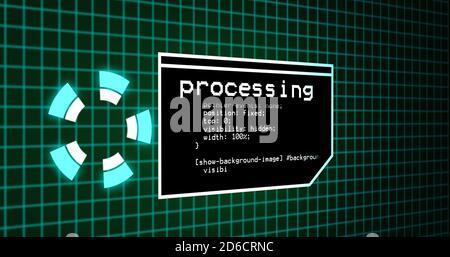 Programmazione del processo di codifica sul pannello di controllo del terminale. Pannello di elaborazione dati con griglia su pannello di codifica con risoluzione 4k Foto Stock