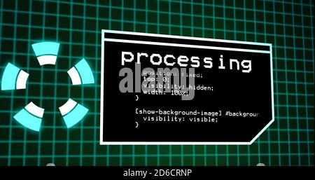 Programmazione del processo di codifica sul pannello di controllo del terminale. Pannello di elaborazione dati con griglia su pannello di codifica con risoluzione 4k Foto Stock
