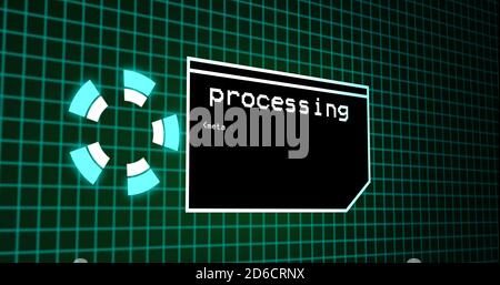 Programmazione del processo di codifica sul pannello di controllo del terminale. Pannello di elaborazione dati con griglia su pannello di codifica con risoluzione 4k Foto Stock