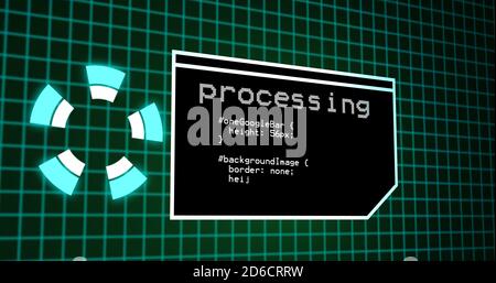 Programmazione del processo di codifica sul pannello di controllo del terminale. Pannello di elaborazione dati con griglia su pannello di codifica con risoluzione 4k Foto Stock
