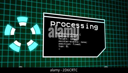 Programmazione del processo di codifica sul pannello di controllo del terminale. Pannello di elaborazione dati con griglia su pannello di codifica con risoluzione 4k Foto Stock