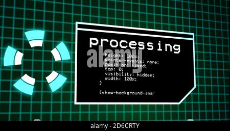 Programmazione del processo di codifica sul pannello di controllo del terminale. Pannello di elaborazione dati con griglia su pannello di codifica con risoluzione 4k Foto Stock
