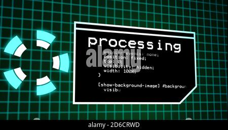 Programmazione del processo di codifica sul pannello di controllo del terminale. Pannello di elaborazione dati con griglia su pannello di codifica con risoluzione 4k Foto Stock