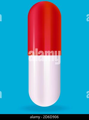 Capsula rossa e bianca. Pillola in stile realistico. Illustrazione Vettoriale