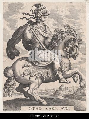 Piatto 8: Imperatore Otho a cavallo, da 'i primi dodici Cesari romani', dopo Tempesta, 1610-50. Foto Stock